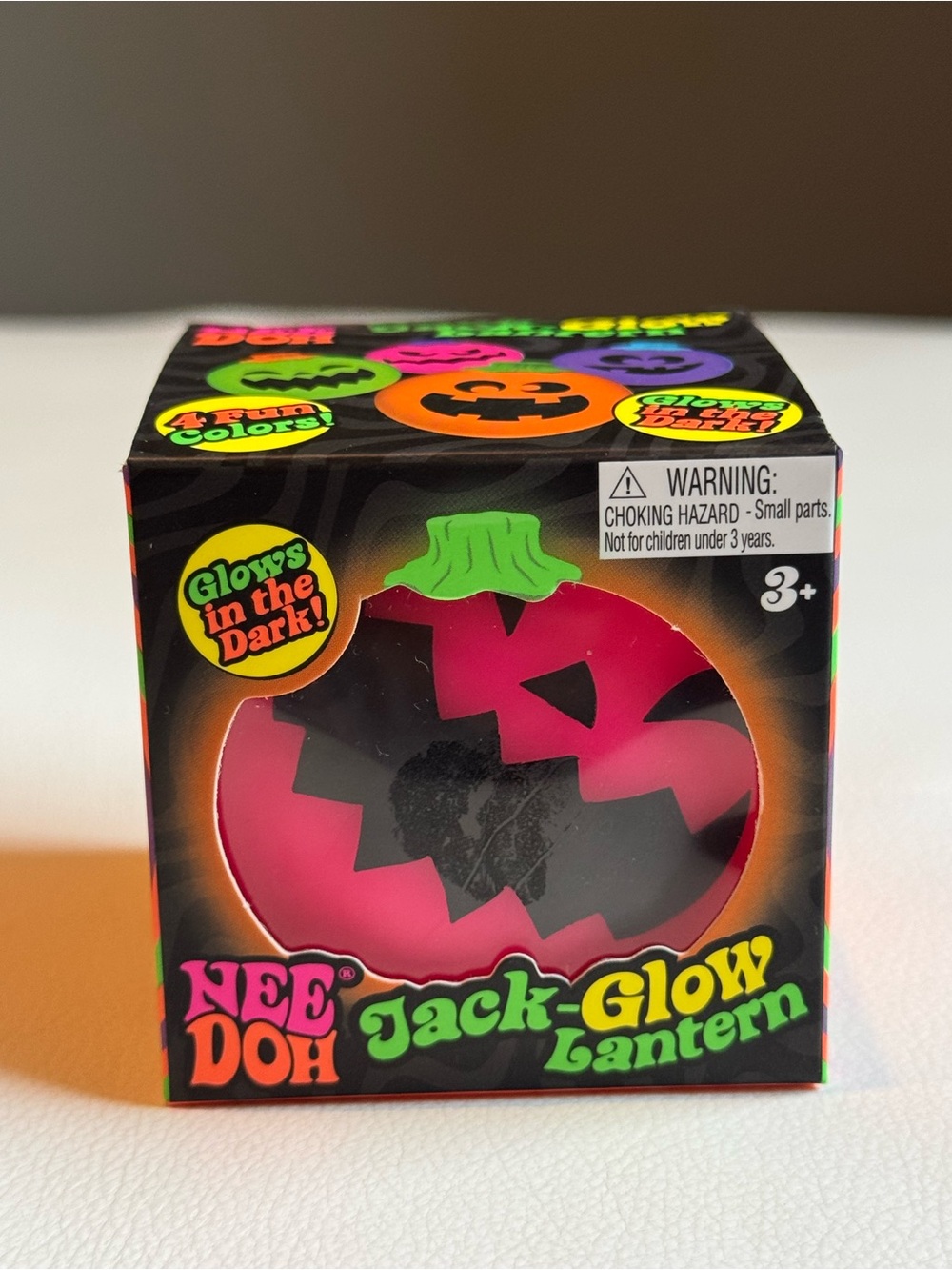Needoh Jack Glow Lantern Pumpkin Halloween Pink Squishy Fidget Glow in the Dark
